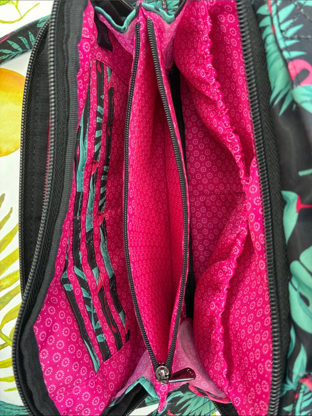 Lug Flamingo Print Crossbody Bag - Black, Pink & Teal - Picture 5 of 15